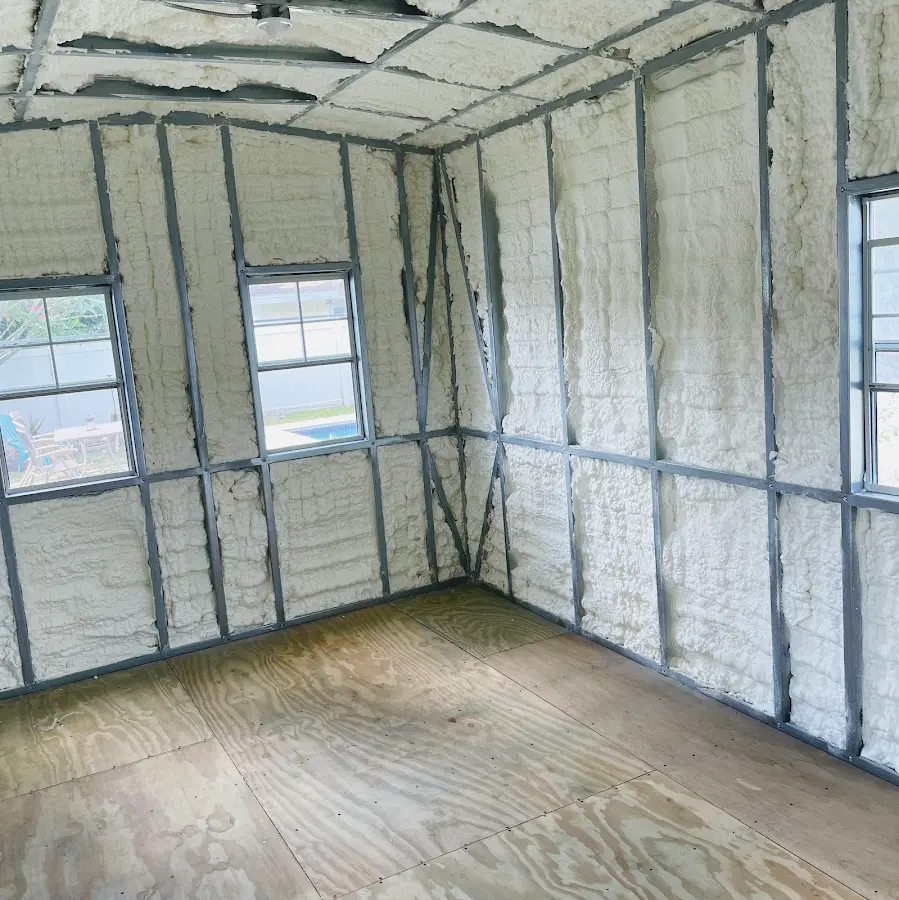 Closed-cell spray foam insulation applied to wall cavities in a residential project in St. Augustine